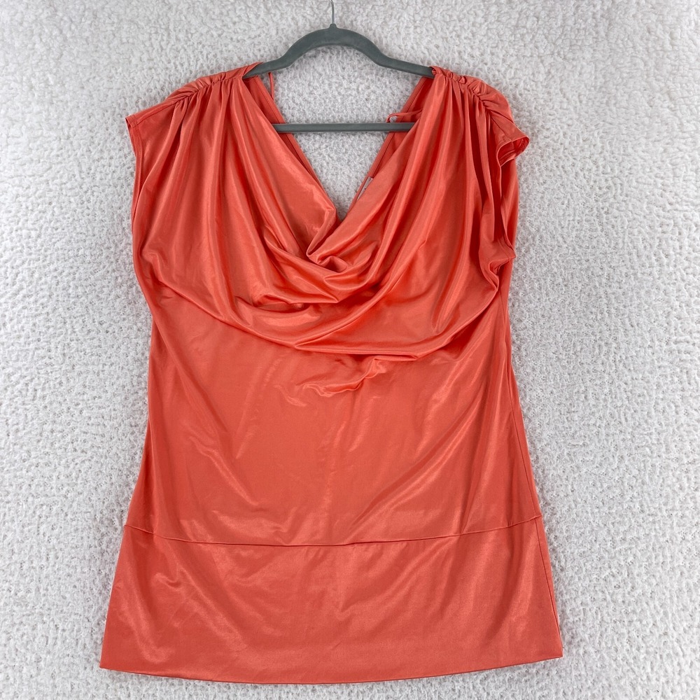 Cache Orange Draped‎ Neck Pullover Shirt Womens Short Sleeve Back Tie Size Large